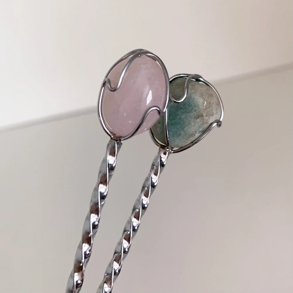 Vintage silver rope spoons with stone ends